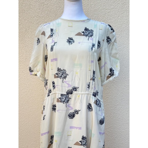 1970 Carlo Perrini Roma cream color abstract print short sleeve silk  dress - Picture 5 of 9